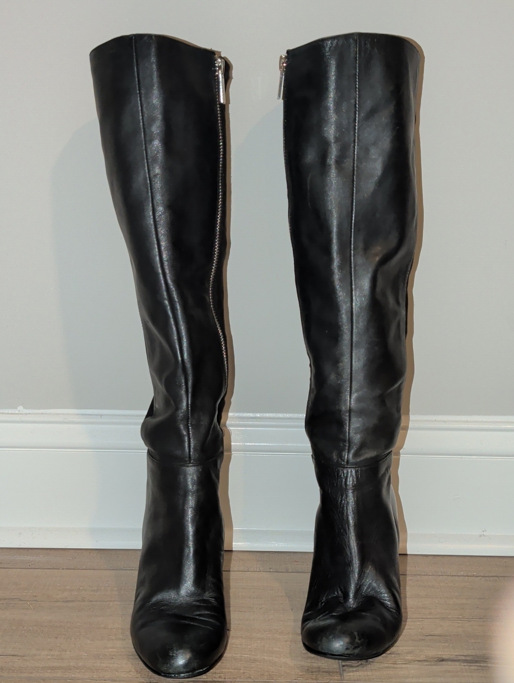 Michael Kors Black Under-the-Knee Leather Boots with Side Zippers